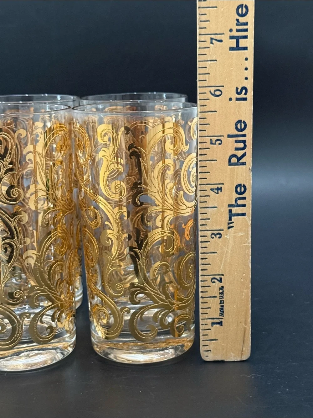 Lot of 4 Vintage MCM Culver Scroll 22k Gold Gilt 5.5” Highball Tumbler Glasses